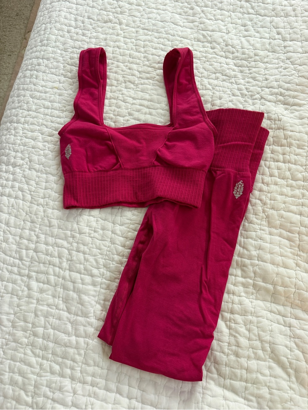FP Movement Ribbed Wireless Crop Bralette & Legging Set - Hot Pink
